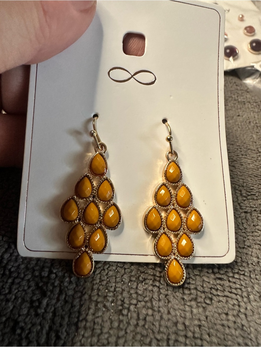Gold Teardrop Cluster Dangle Earrings - Unbranded